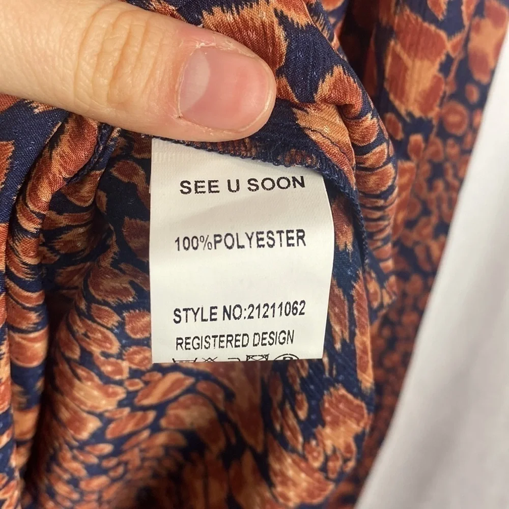 Anthropologie See U Soon Orange Navy Blue Splotch Animal Print Blouse - Size S - Picture 9 of 12